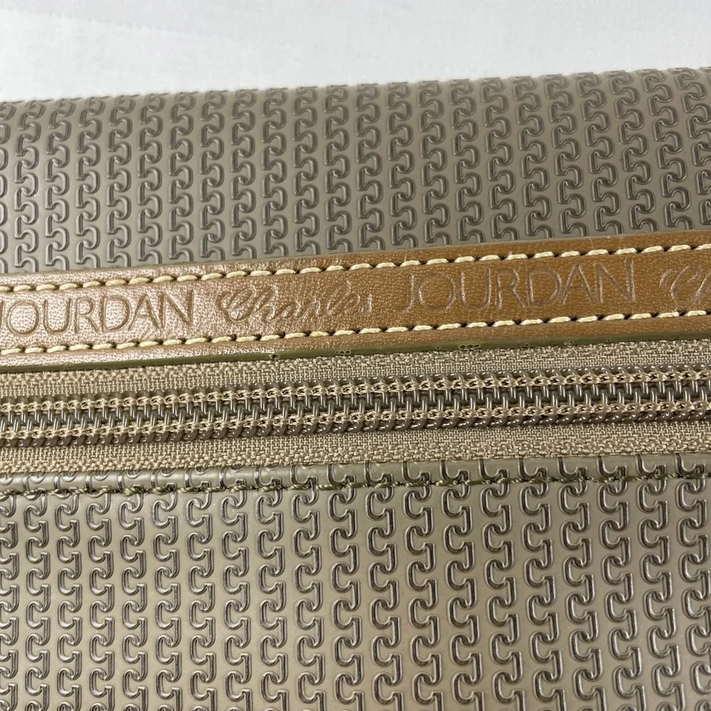 Charles‎ Jourdan Brown Clutch Pouch Bag w Lock Keys Magnetic Zip Closure Japan